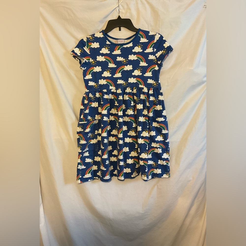 Hanna Andersson Girls Size 12 150cm Blue Rainbow Short Sleeve Playground Dress